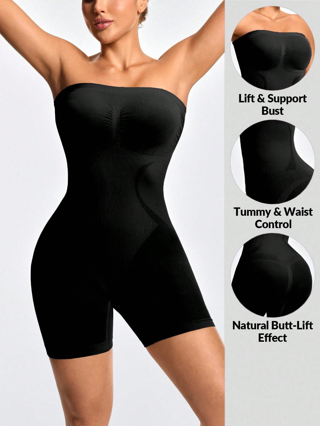 Women's Firm Control Strapless Bodysuit - Bust Support & Tummy Butt Contour